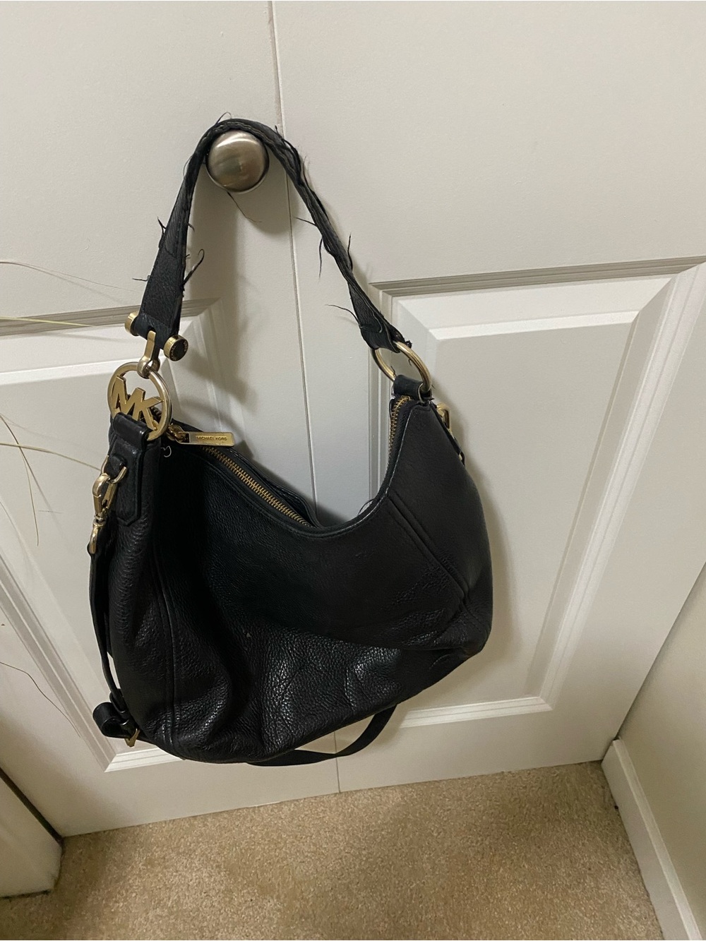 Michael Kors Black Leather Hobo with Gold Hardware